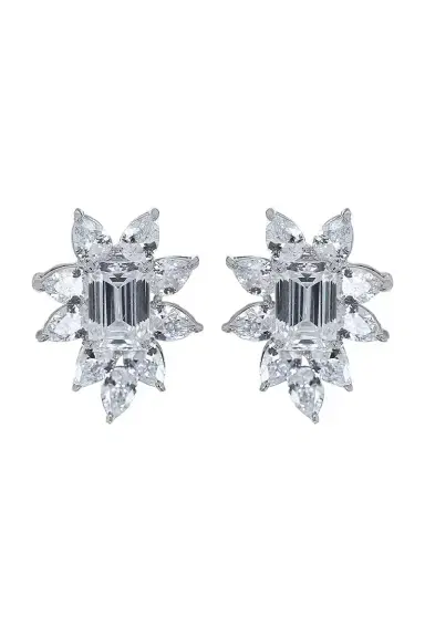 FANTASIA by DESERIO White Pear Surrounded Cluster Earrings | Thumbnail 1 FANTASIA by DESERIO White Pear Surrounded Cluster Earrings | Thumbnail 1