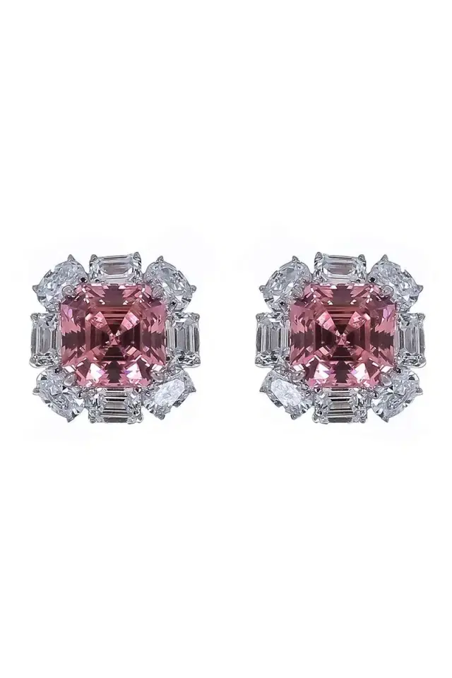 FANTASIA by DESERIO White Pink Flower Stud Earrings