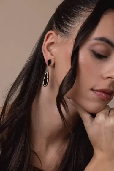 MARK DAVIS White Sapphire Black Bakelite Earrings | Thumbnail 4
