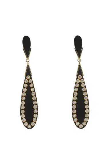 MARK DAVIS White Sapphire Black Bakelite Earrings | Thumbnail 1