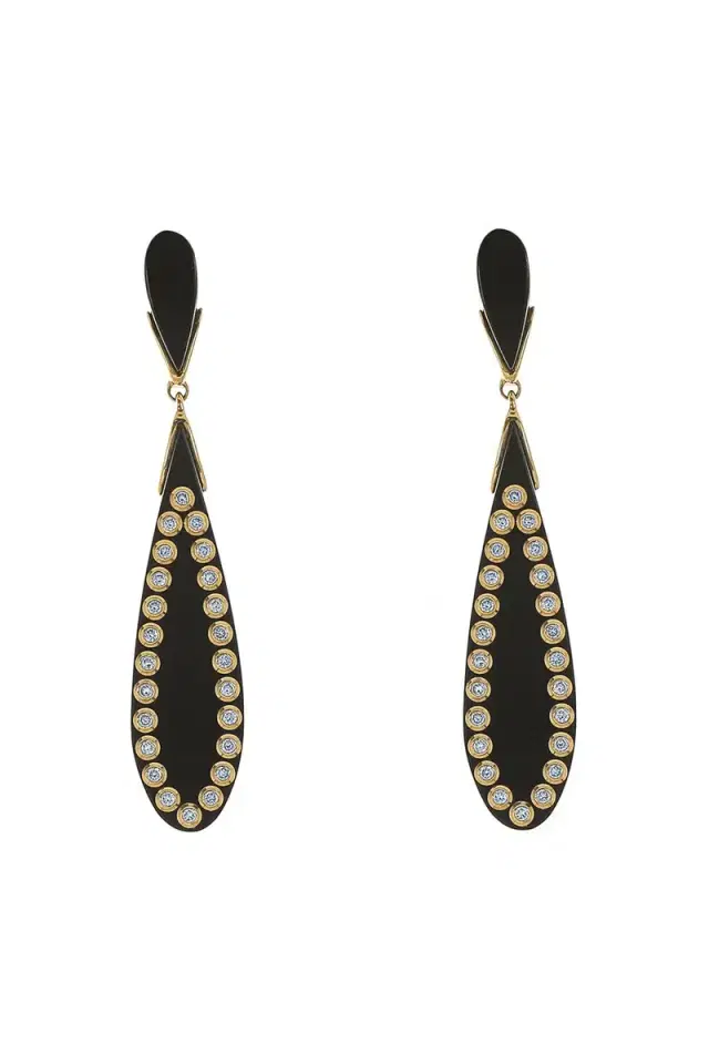 MARK DAVIS White Sapphire Black Bakelite Earrings