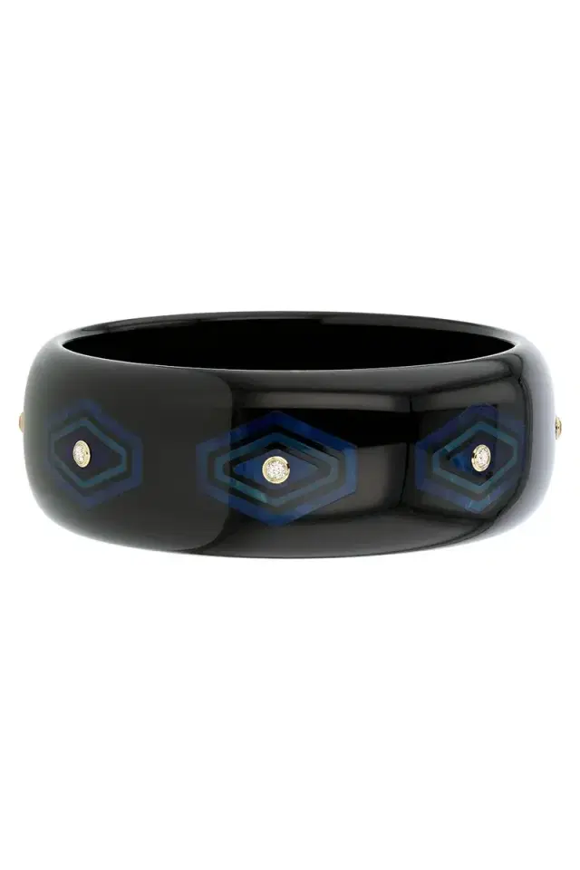 MARK DAVIS White Topaz Black Bakelite Bangle