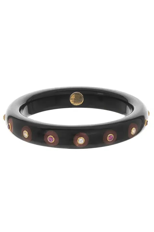 MARK DAVIS White Topaz Garnet Black Bakelite Bangle
