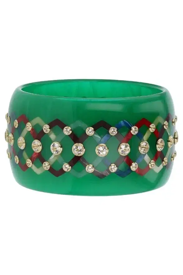 MARK DAVIS White Topaz Green Bakelite Bangle