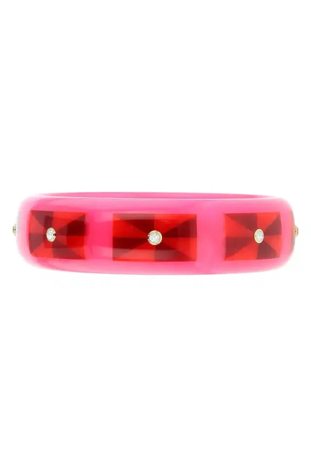 MARK DAVIS White Topaz Pink Red Bakelite Bangle