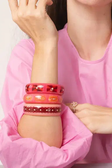 MARK DAVIS White Topaz Pink Red Bakelite Bangle | Thumbnail 2