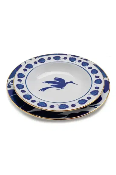 La DoubleJ Wildbird Blue Set of 2 Soup & Dinner Plates | Thumbnail 1