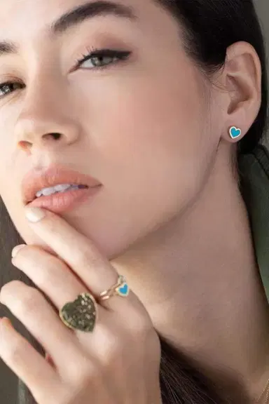 Jennifer Meyer XS Turquoise Inlay Heart Studs | Thumbnail 2