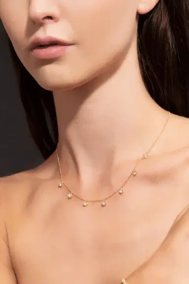 GRAZIELA Yellow Gold Medium Floating Diamond Necklace | Thumbnail 2