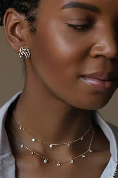 GRAZIELA Yellow Gold Small Floating Diamond Necklace | Thumbnail 2