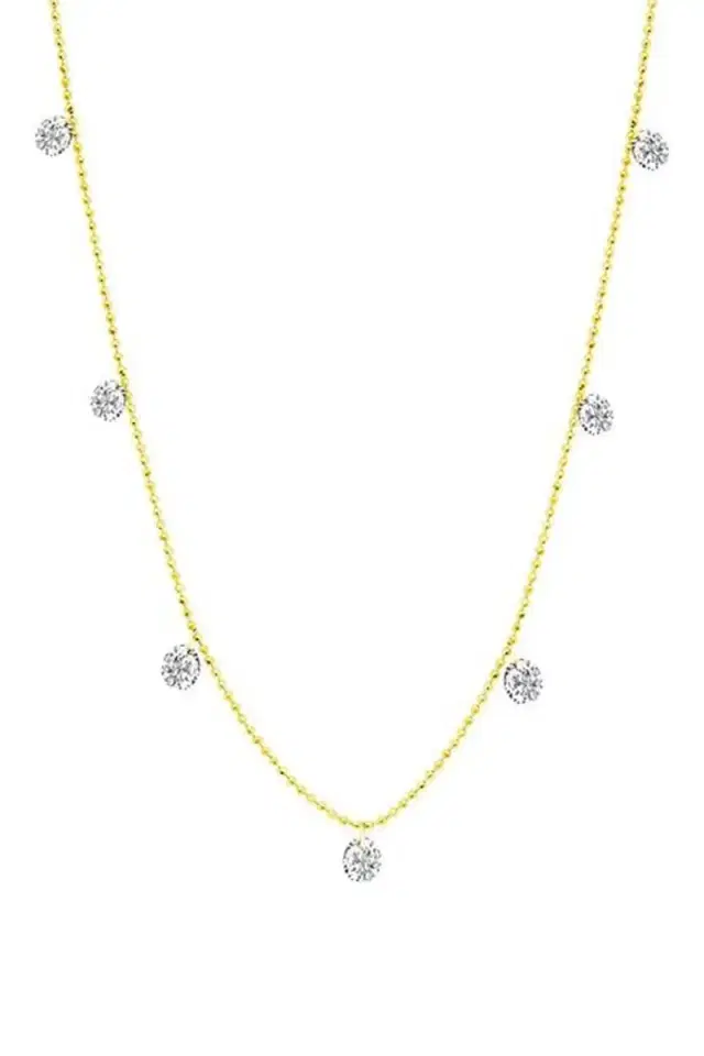 GRAZIELA Yellow Gold Small Floating Diamond Necklace
