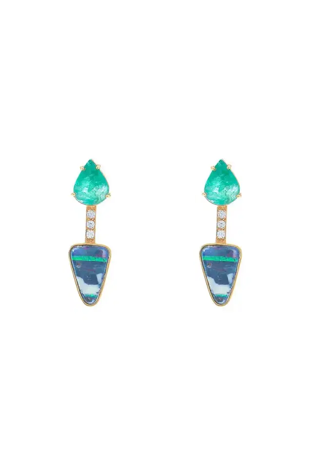 DENISE CASSOU Yellow Opal Emerald Earrings