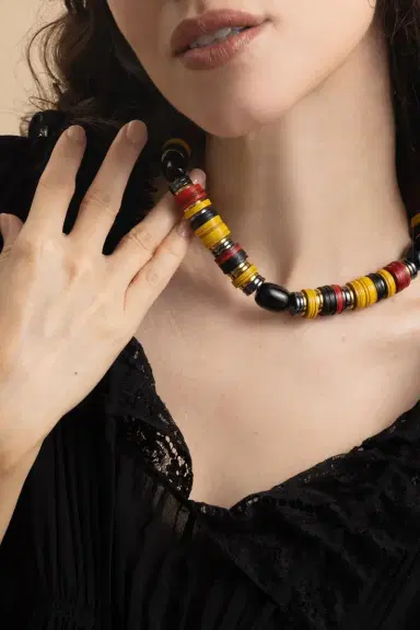 HIJAS DE PUKA Yellow Red Black Rondelle Necklace | Thumbnail 2