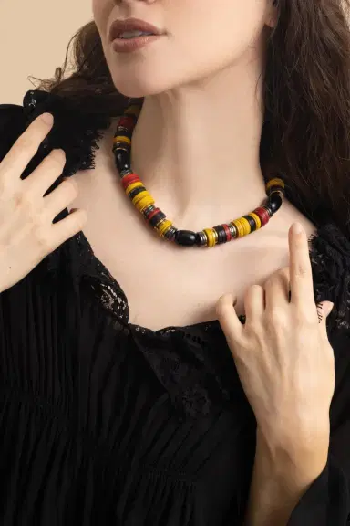 HIJAS DE PUKA Yellow Red Black Rondelle Necklace | Thumbnail 3