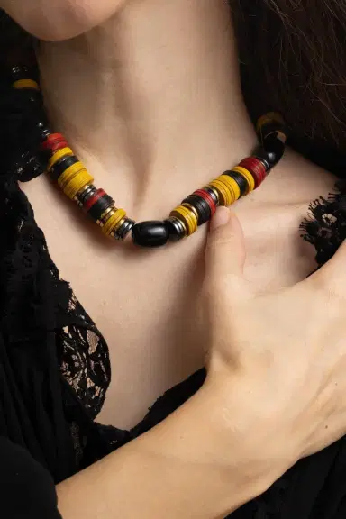 HIJAS DE PUKA Yellow Red Black Rondelle Necklace | Thumbnail 4