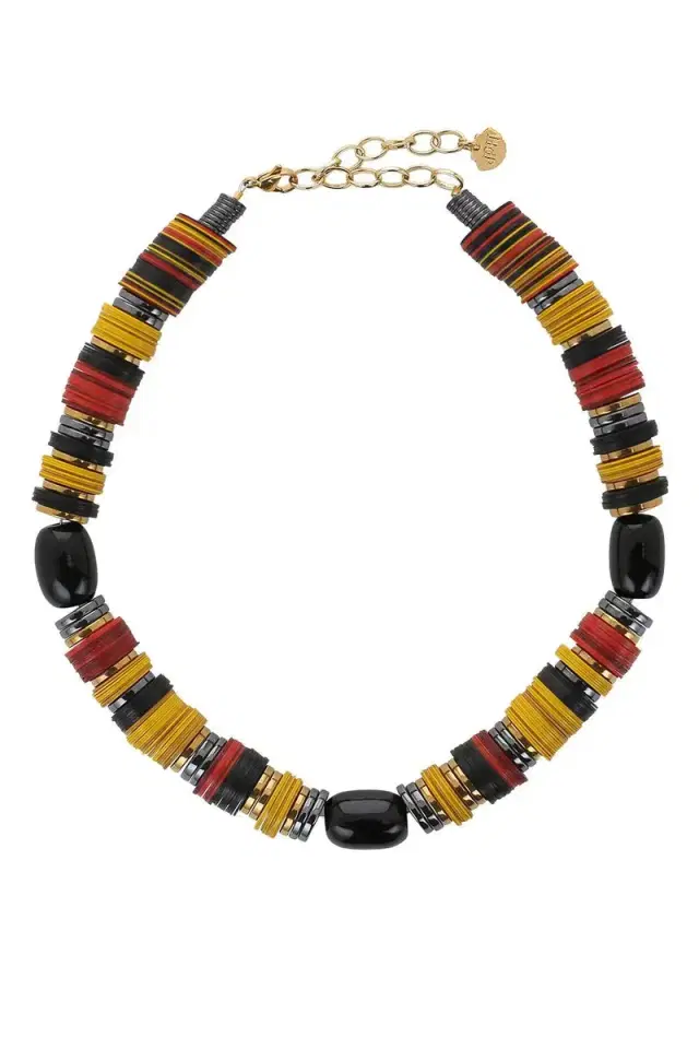 Yellow Red Black Rondelle Necklace