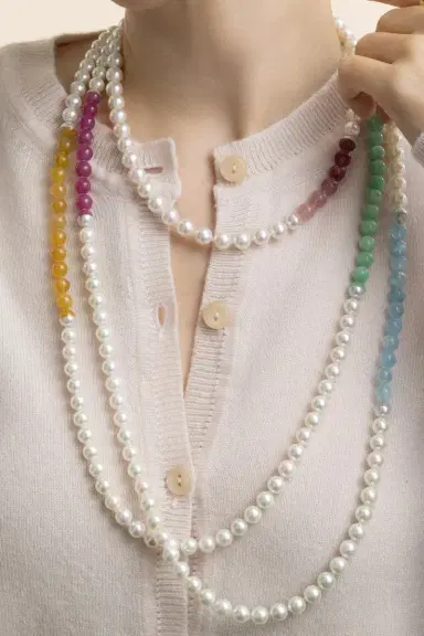 YUTAI Yellow Sapphire Jade Pearl Sectional Pearl Necklace | Thumbnail 3