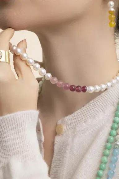 YUTAI Yellow Sapphire Jade Pearl Sectional Pearl Necklace | Thumbnail 4