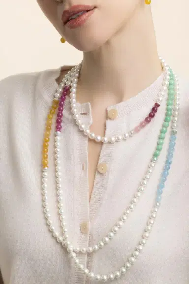 YUTAI Yellow Sapphire Jade Pearl Sectional Pearl Necklace | Thumbnail 5