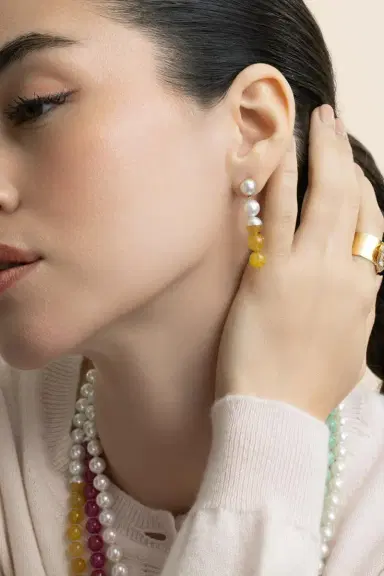 YUTAI Yellow Sapphire Pearl Sectional Earrings | Thumbnail 2 YUTAI Yellow Sapphire Pearl Sectional Earrings | Thumbnail 2
