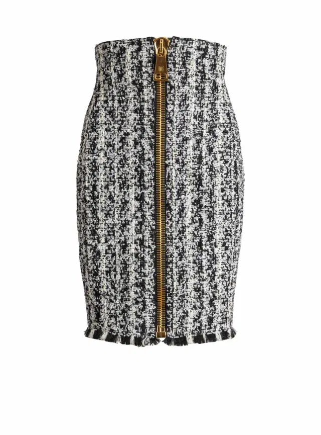 Zipped two-tone tweed skirt