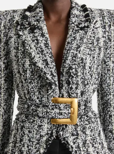 Balmain Two-tone tweed belted jacket | Thumbnail 3