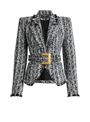 Balmain Two-tone tweed belted jacket | Thumbnail 1