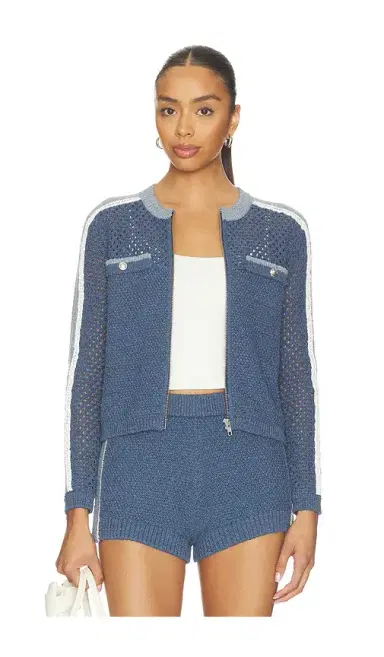 Central Park West Raya Mixed Stitch Zip Cardi | Thumbnail 1 Central Park West Raya Mixed Stitch Zip Cardi | Thumbnail 1
