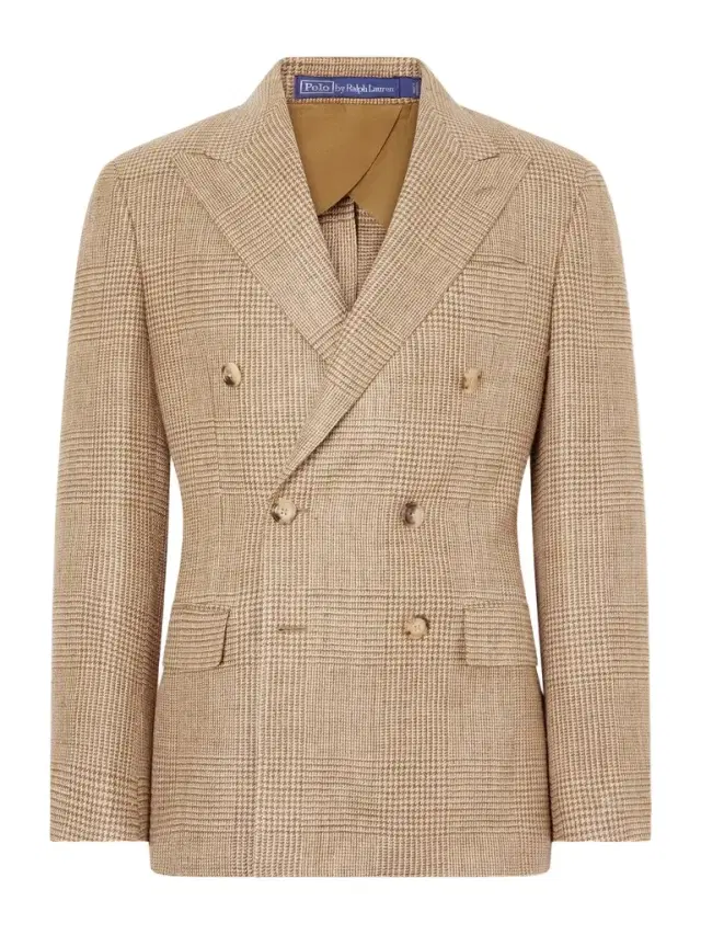 Polo Ralph Lauren Double-Breasted Houndstooth Silk, Linen and Wool-Blend Suit Jacket - Men