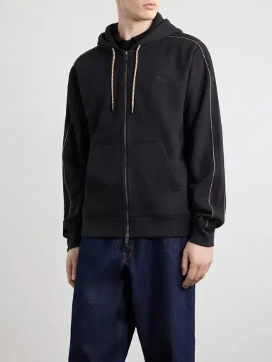 Burberry Logo-Embroidered Cotton-Jersey Zip-Up Hoodie - Men | Thumbnail 3