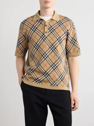 Burberry Checked Cotton-Blend Polo Shirt - Men | Thumbnail 3