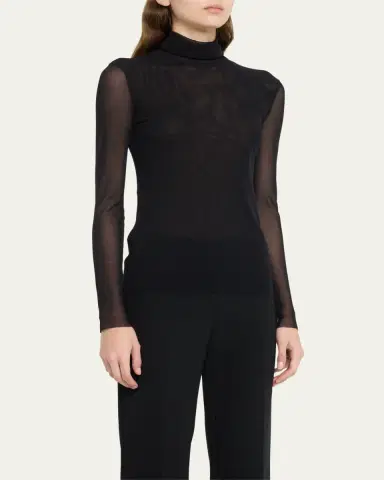 Fuzzi Long-Sleeve Turtleneck Tulle Blouse | Thumbnail 4 Fuzzi Long-Sleeve Turtleneck Tulle Blouse | Thumbnail 4