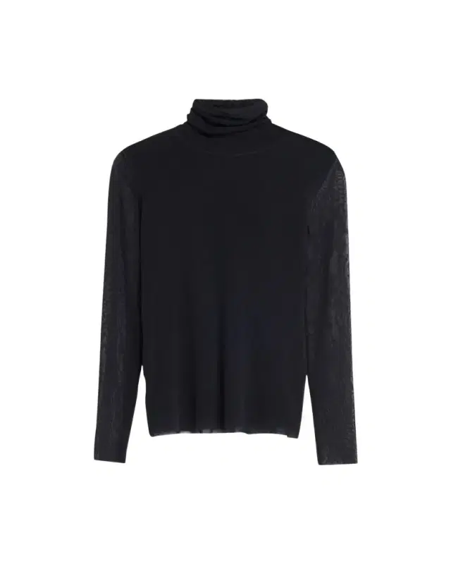 Fuzzi Long-Sleeve Turtleneck Tulle Blouse
