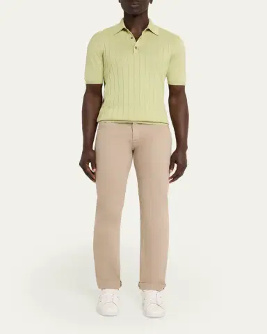 Kiton Men's Wide Rib Sea Island Cotton Polo Sweater | Thumbnail 2