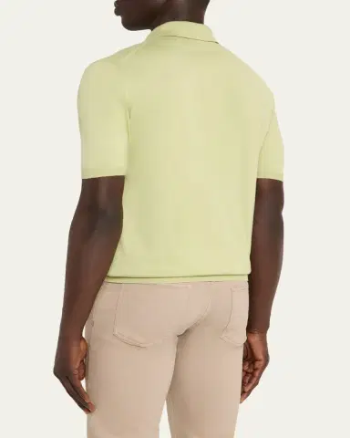 Kiton Men's Wide Rib Sea Island Cotton Polo Sweater | Thumbnail 3