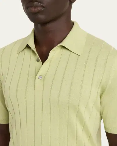 Kiton Men's Wide Rib Sea Island Cotton Polo Sweater | Thumbnail 5