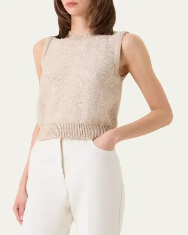Akris Linen-Cotton Micro Sequin Sleeveless Knit Top | Thumbnail 4 Akris Linen-Cotton Micro Sequin Sleeveless Knit Top | Thumbnail 4