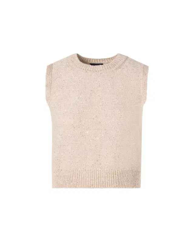 Linen-Cotton Micro Sequin Sleeveless Knit Top