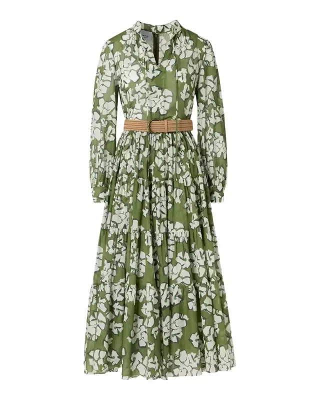 Akris punto Floral Cotton Muslin Tiered Midi Shirtdress