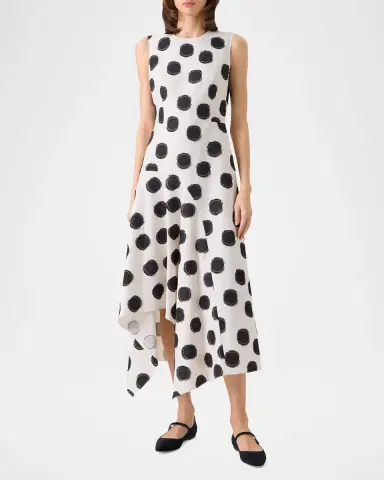 Akris punto Sleeveless Fringed Polka-Dot Jacquard Midi Dress | Thumbnail 2 Akris punto Sleeveless Fringed Polka-Dot Jacquard Midi Dress | Thumbnail 2