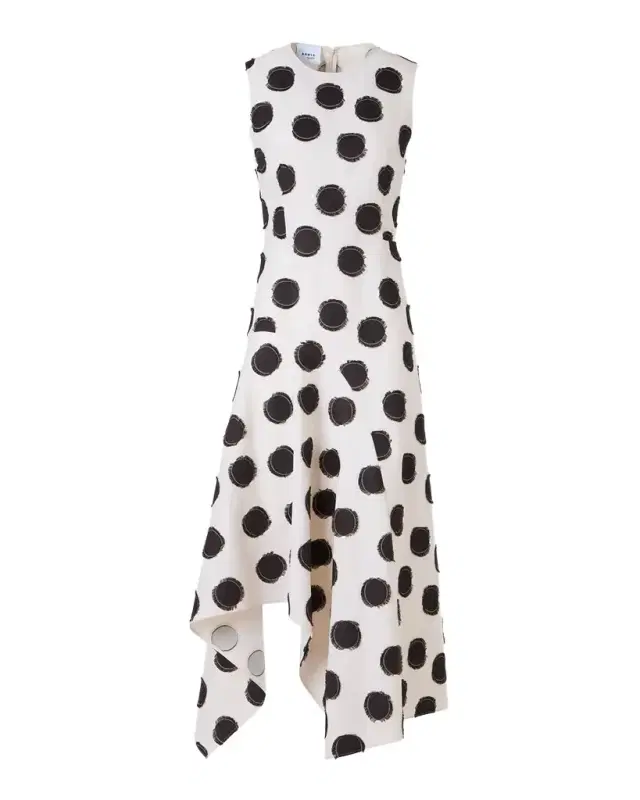 Sleeveless Fringed Polka-Dot Jacquard Midi Dress