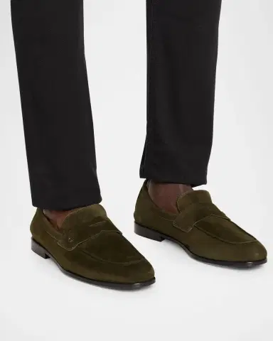 Ferragamo Men's Suede Micro-Gancio Penny Loafers | Thumbnail 2