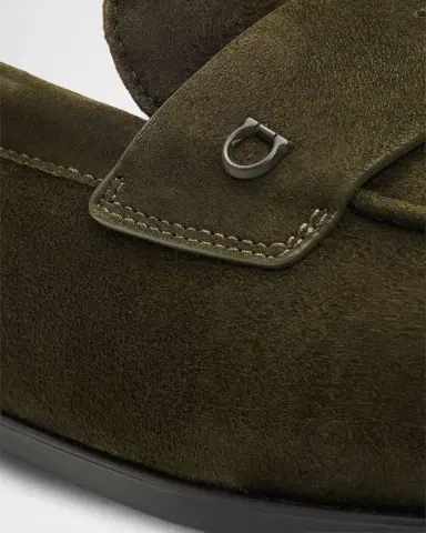 Ferragamo Men's Suede Micro-Gancio Penny Loafers | Thumbnail 5