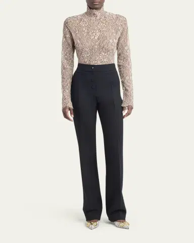 Valentino Garavani Mock-Neck Lace Jersey Long-Sleeve Bodysuit | Thumbnail 2 Valentino Garavani Mock-Neck Lace Jersey Long-Sleeve Bodysuit | Thumbnail 2
