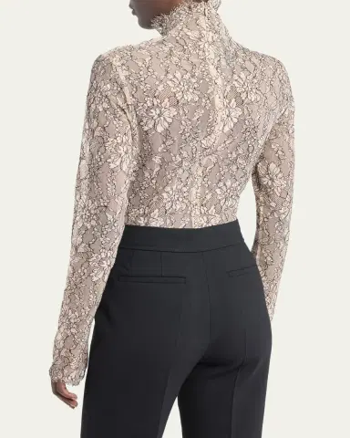 Valentino Garavani Mock-Neck Lace Jersey Long-Sleeve Bodysuit | Thumbnail 3 Valentino Garavani Mock-Neck Lace Jersey Long-Sleeve Bodysuit | Thumbnail 3