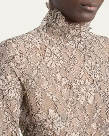 Valentino Garavani Mock-Neck Lace Jersey Long-Sleeve Bodysuit | Thumbnail 5 Valentino Garavani Mock-Neck Lace Jersey Long-Sleeve Bodysuit | Thumbnail 5