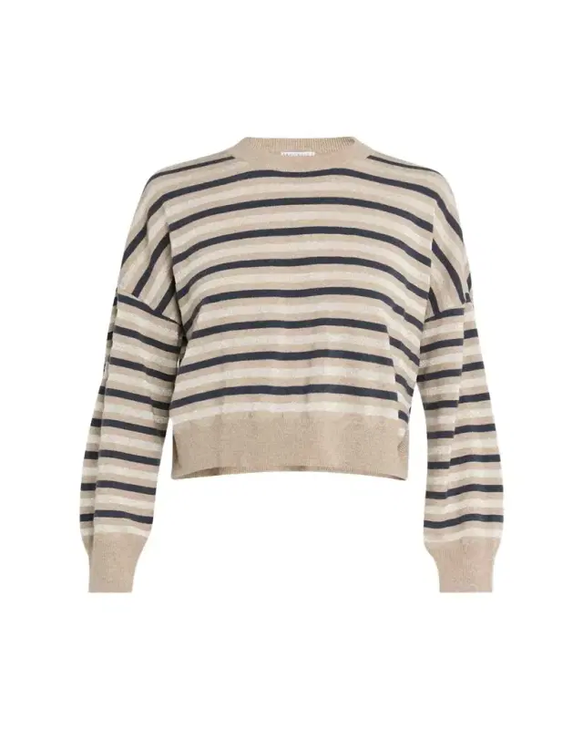 Brunello Cucinelli Shimmering Striped Wool-Cashmere Crop Sweater