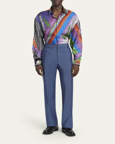Versace Men's Wool Pleated Trousers | Thumbnail 2