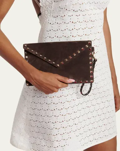 Valentino Garavani Rockstud Suede Wristlet Pouch Bag | Thumbnail 2 Valentino Garavani Rockstud Suede Wristlet Pouch Bag | Thumbnail 2