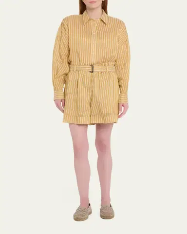 Brunello Cucinelli Striped Linen and Silk Button-Down Shirt | Thumbnail 2 Brunello Cucinelli Striped Linen and Silk Button-Down Shirt | Thumbnail 2